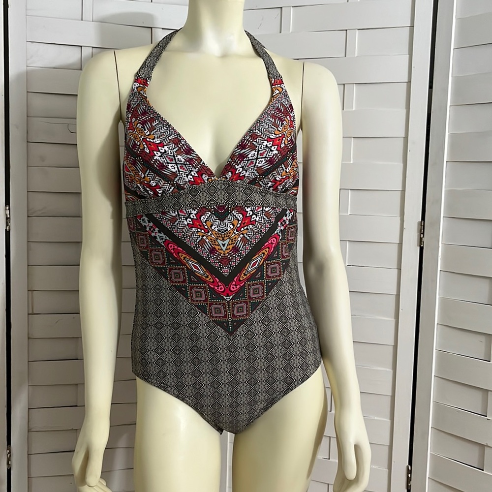 PrAna Lahari one piece green halter swimsuit size m